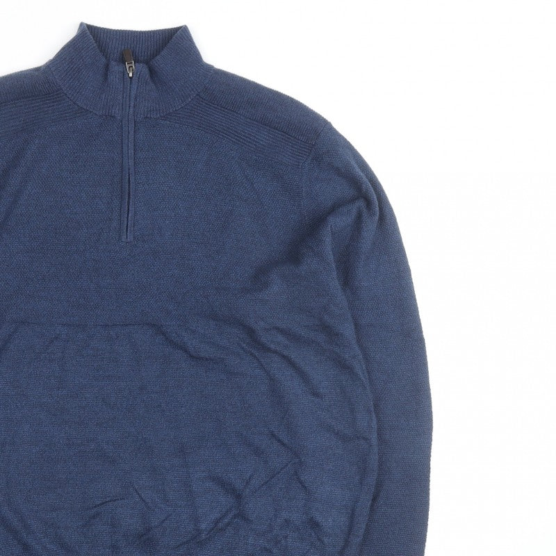 Dockers Men's Blue XL Half Zip High Neck Knitted Jumper