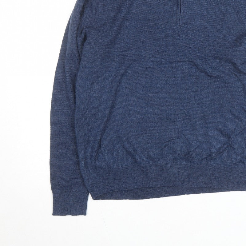 Dockers Men's Blue XL Half Zip High Neck Knitted Jumper