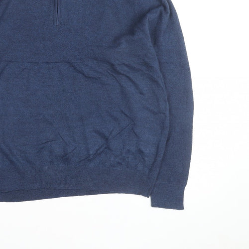 Dockers Men's Blue XL Half Zip High Neck Knitted Jumper