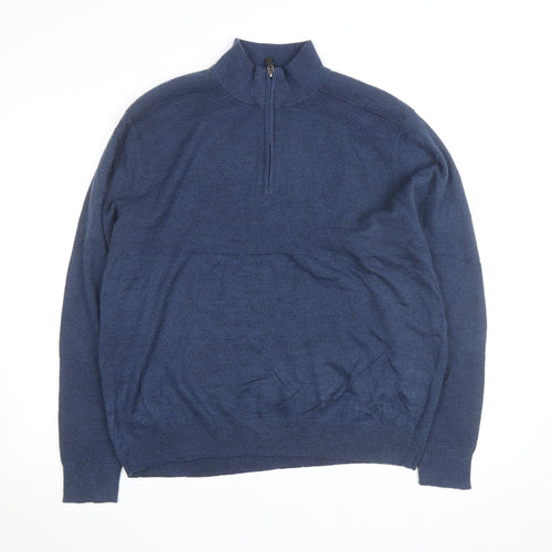 Dockers Men's Blue XL Half Zip High Neck Knitted Jumper
