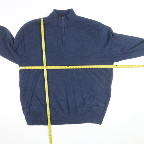 Dockers Men's Blue XL Half Zip High Neck Knitted Jumper