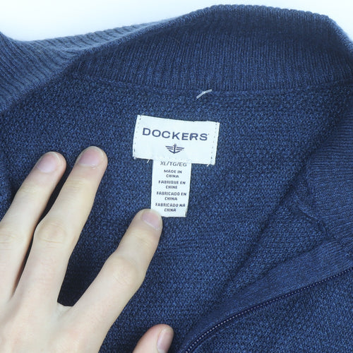 Dockers Men's Blue XL Half Zip High Neck Knitted Jumper