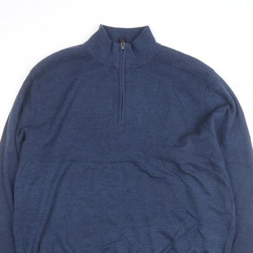 Dockers Men's Blue XL Half Zip High Neck Knitted Jumper