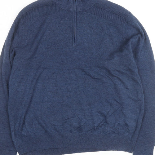 Dockers Men's Blue XL Half Zip High Neck Knitted Jumper