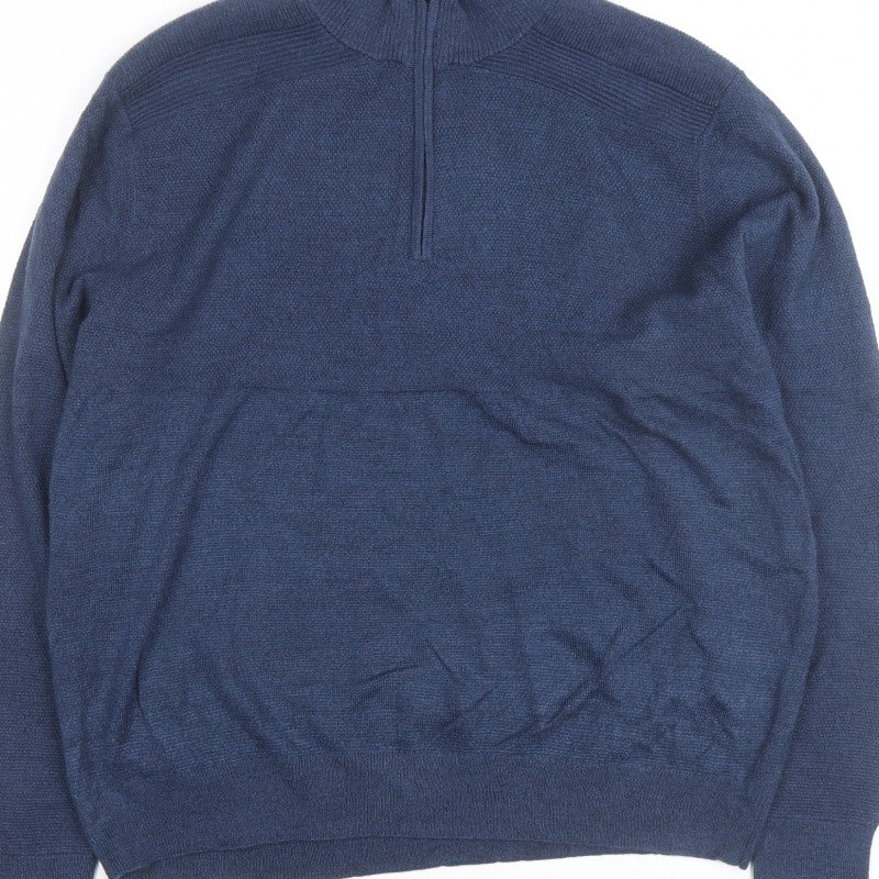 Dockers Men's Blue XL Half Zip High Neck Knitted Jumper