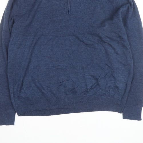 Dockers Men's Blue XL Half Zip High Neck Knitted Jumper
