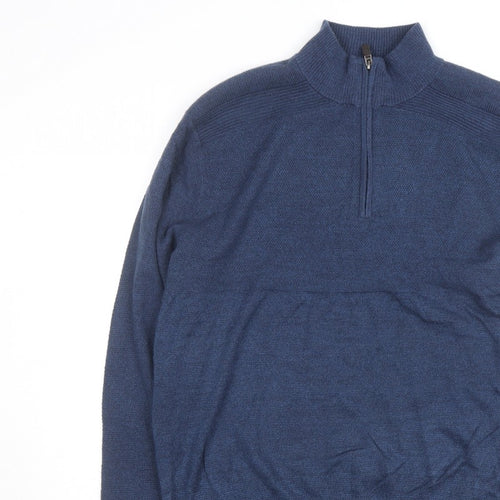 Dockers Men's Blue XL Half Zip High Neck Knitted Jumper