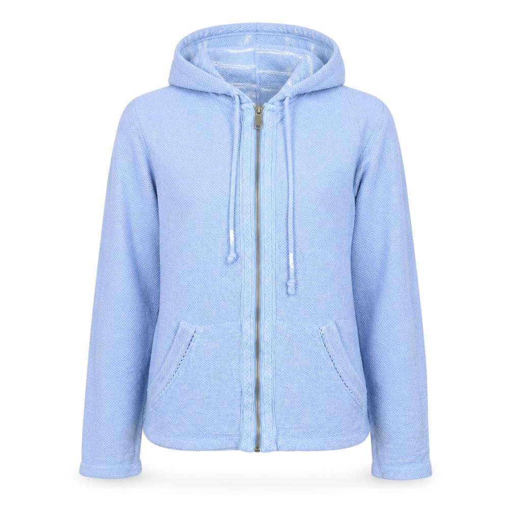 Front view of FatFace Women's Blue Cotton Hooded Full Zip Jumper, size S
