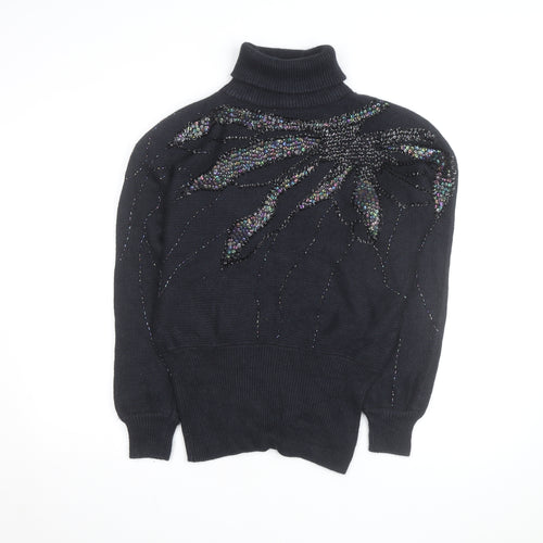 Sarah Cavender Womens Black Roll Neck Beaded Sequin Vintage Jumper M