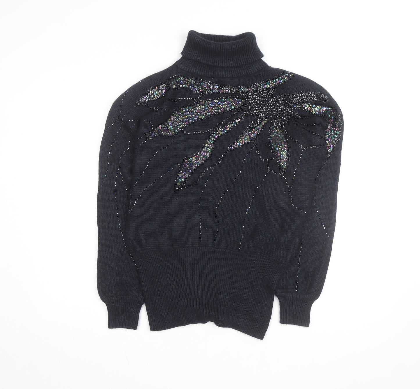 Sarah Cavender Womens Black Roll Neck Beaded Sequin Vintage Jumper M