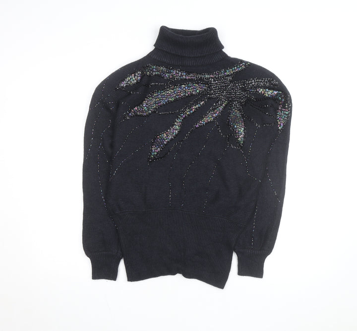 Sarah Cavender Womens Black Roll Neck Beaded Sequin Vintage Jumper M