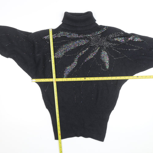 Sarah Cavender Womens Black Roll Neck Beaded Sequin Vintage Jumper M