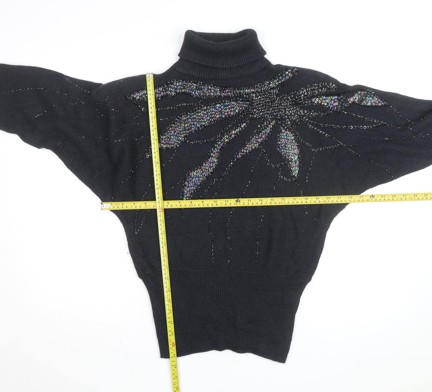 Sarah Cavender Womens Black Roll Neck Beaded Sequin Vintage Jumper M