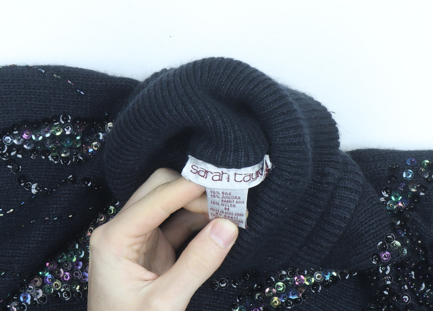 Sarah Cavender Womens Black Roll Neck Beaded Sequin Vintage Jumper M