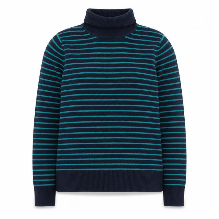 French Connection Women’s Blue Striped Roll Neck Knit Top L