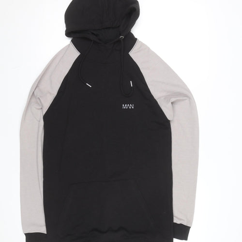 boohooMAN Men’s Black Grey Pullover Hoodie Size M Regular Fit