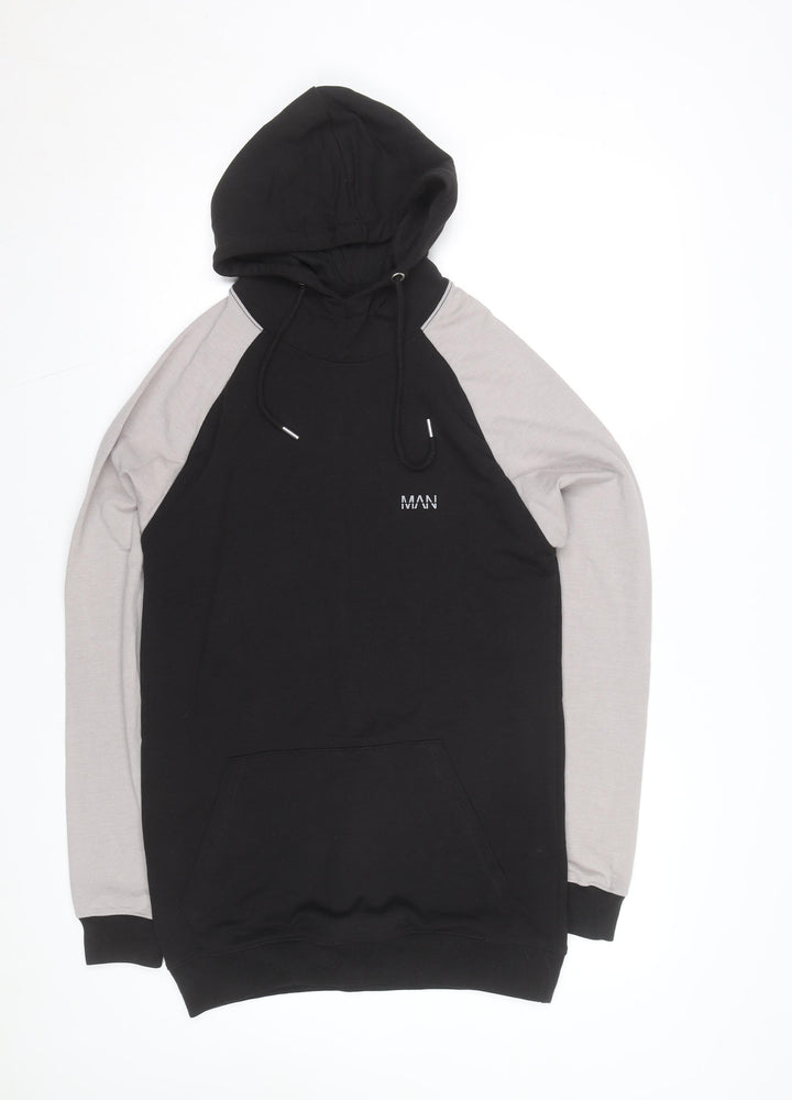 boohooMAN Men’s Black Grey Pullover Hoodie Size M Regular Fit