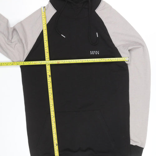 boohooMAN Men’s Black Grey Pullover Hoodie Size M Regular Fit