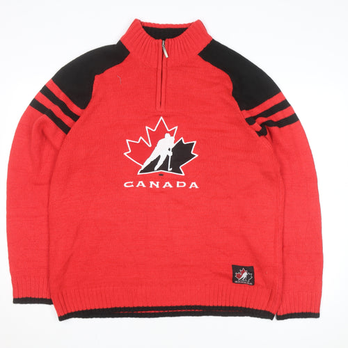 Sogo Canada Red Black Men's L 1/2 Zip Hockey Team Knit Jacket