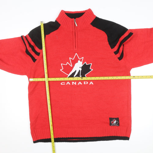 Sogo Canada Red Black Men's L 1/2 Zip Hockey Team Knit Jacket