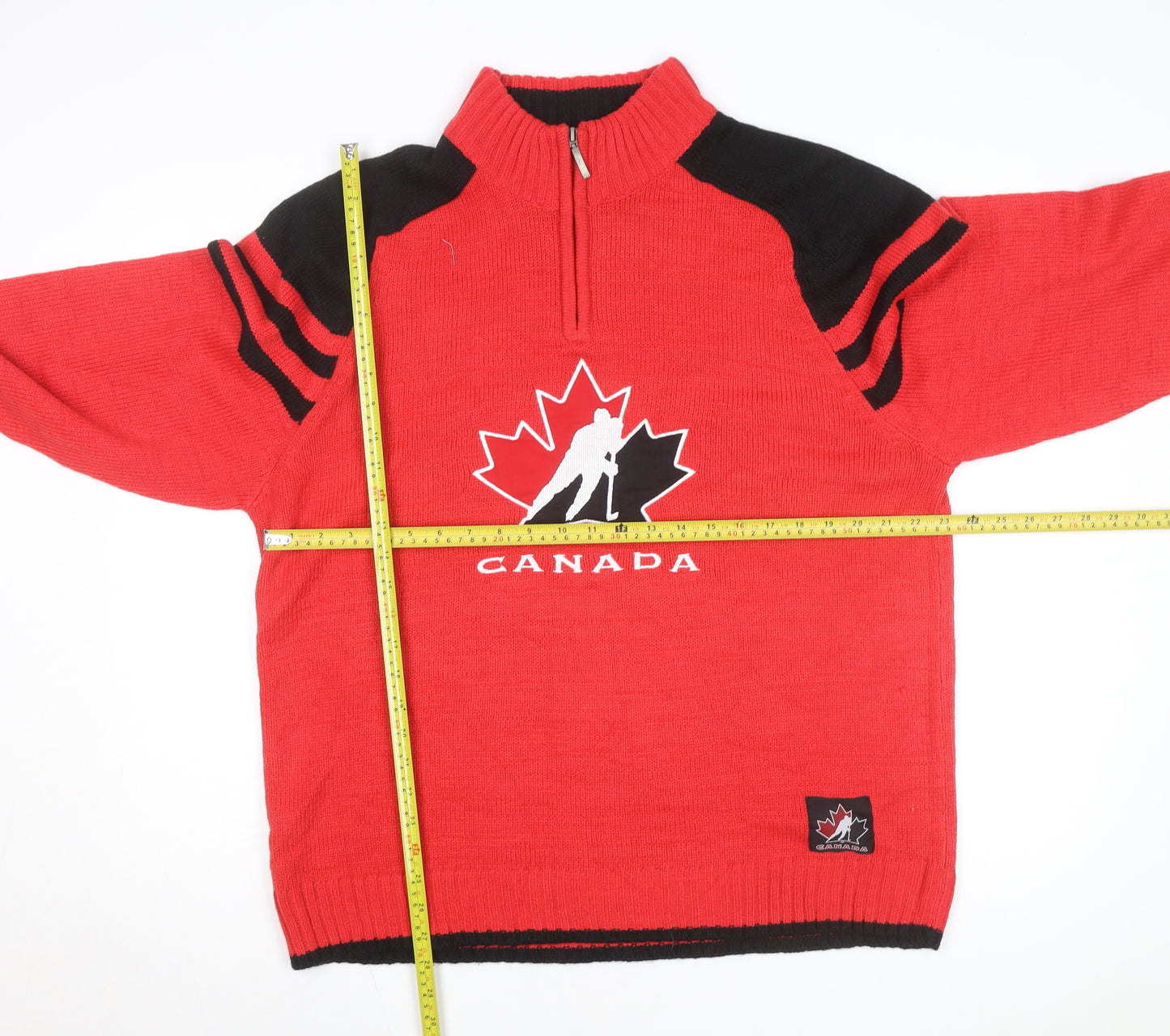 Sogo Canada Red Black Men's L 1/2 Zip Hockey Team Knit Jacket