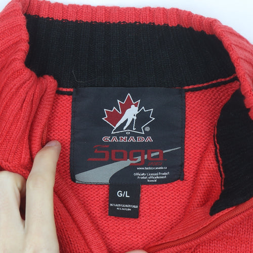 Sogo Canada Red Black Men's L 1/2 Zip Hockey Team Knit Jacket