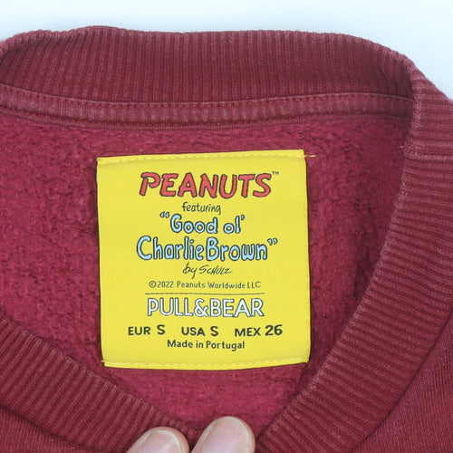 Pull & Bear Womens Red Peanuts Snoopy Sweatshirt Size Small