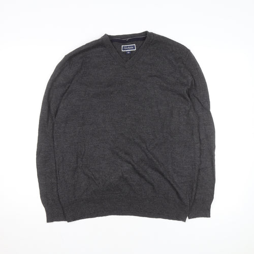 Club Room Men's Grey V-Neck Merino Wool Blend Jumper L