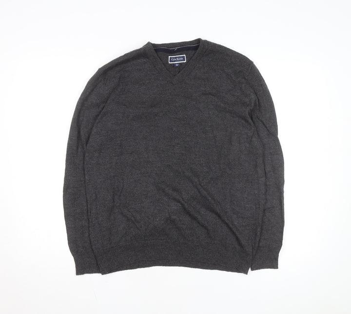 Club Room Men's Grey V-Neck Merino Wool Blend Jumper L