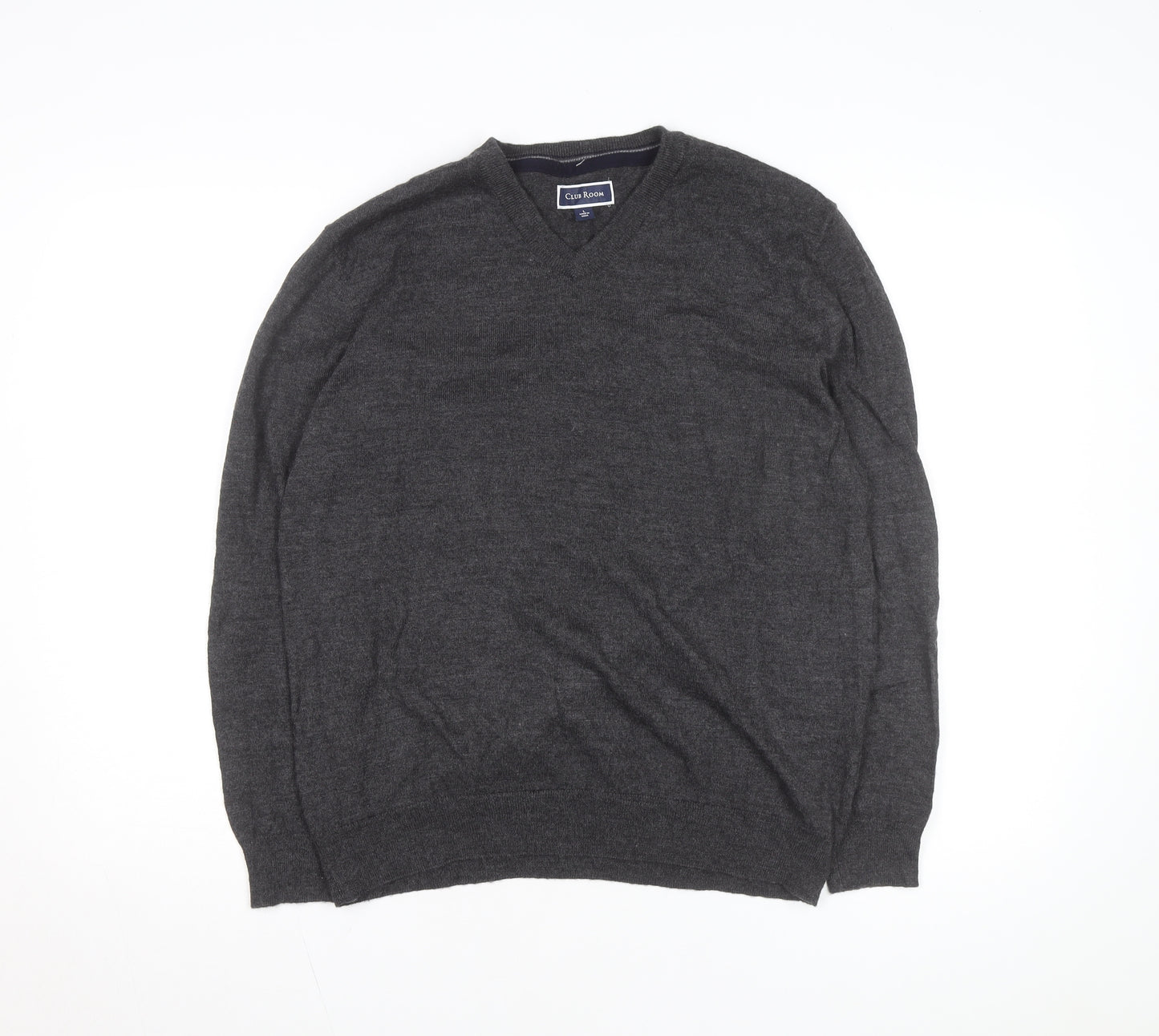 Club Room Men's Grey V-Neck Merino Wool Blend Jumper L