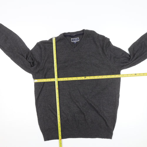 Club Room Men's Grey V-Neck Merino Wool Blend Jumper L