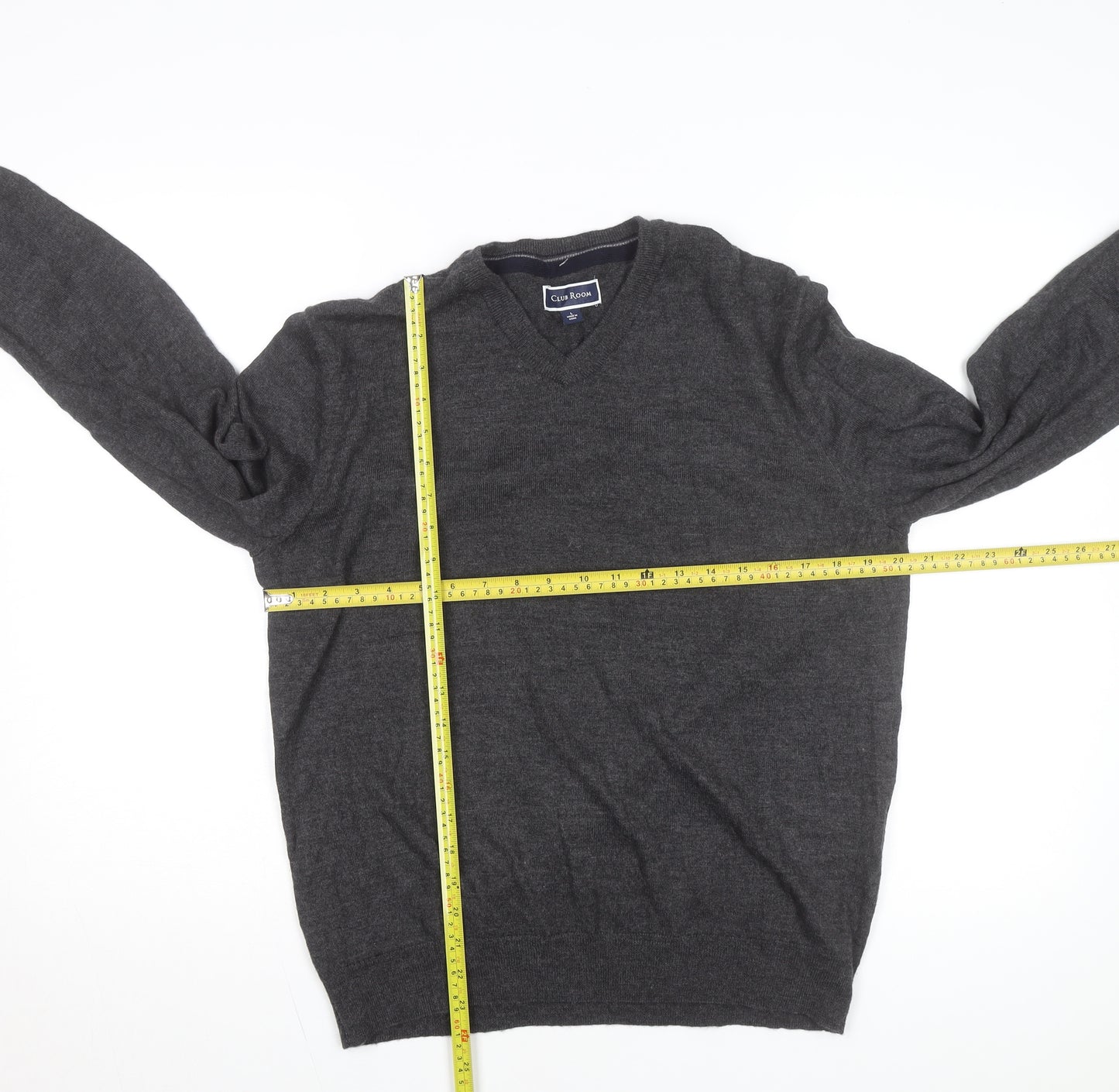 Club Room Men's Grey V-Neck Merino Wool Blend Jumper L