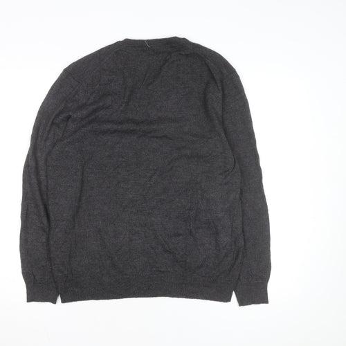 Club Room Men's Grey V-Neck Merino Wool Blend Jumper L