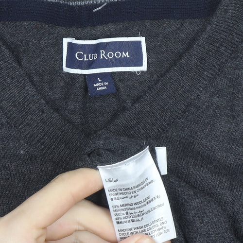 Club Room Men's Grey V-Neck Merino Wool Blend Jumper L