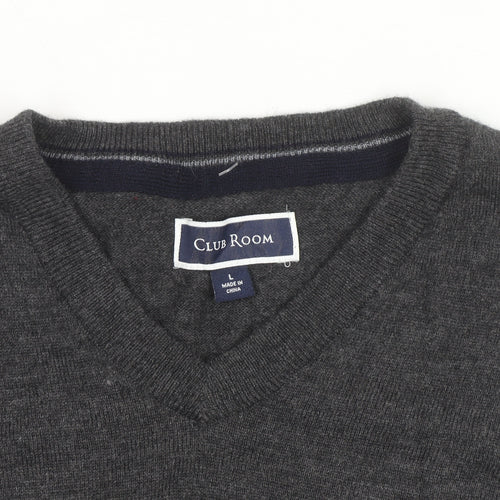 Club Room Men's Grey V-Neck Merino Wool Blend Jumper L