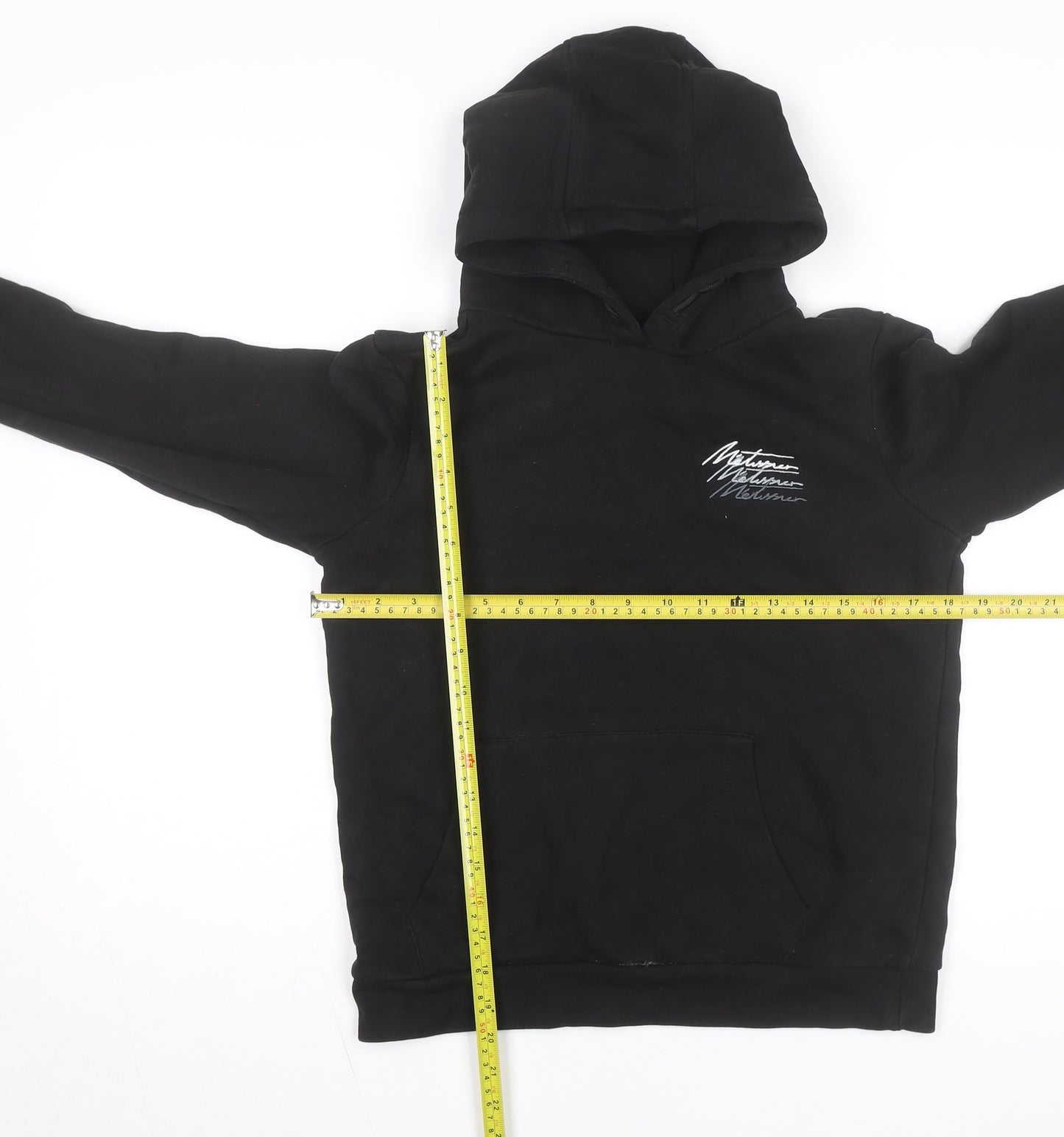 Métissier Paris Men's Black Pullover Hoodie Size L Fleece Logo Sweatshirt