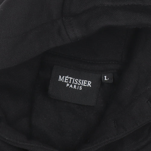 Métissier Paris Men's Black Pullover Hoodie Size L Fleece Logo Sweatshirt