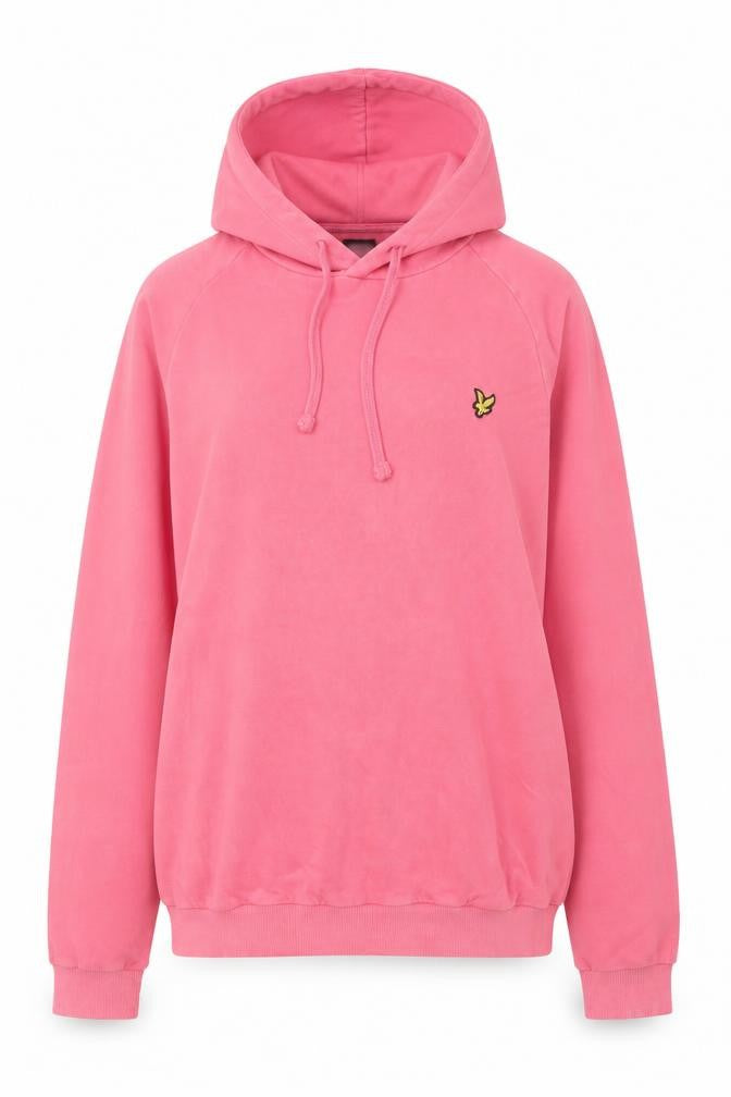 Front view of Lyle & Scott women’s pink pullover hoodie, size M, 100% cotton