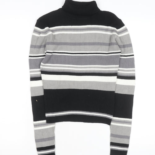 VENUS Women's Black Grey Striped Roll Neck Jumper Size 18