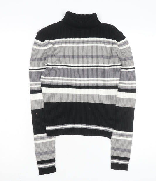 VENUS Women's Black Grey Striped Roll Neck Jumper Size 18