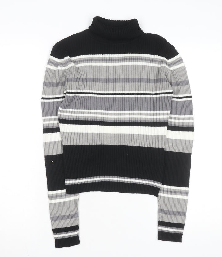 VENUS Women's Black Grey Striped Roll Neck Jumper Size 18