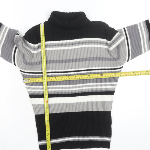 VENUS Women's Black Grey Striped Roll Neck Jumper Size 18