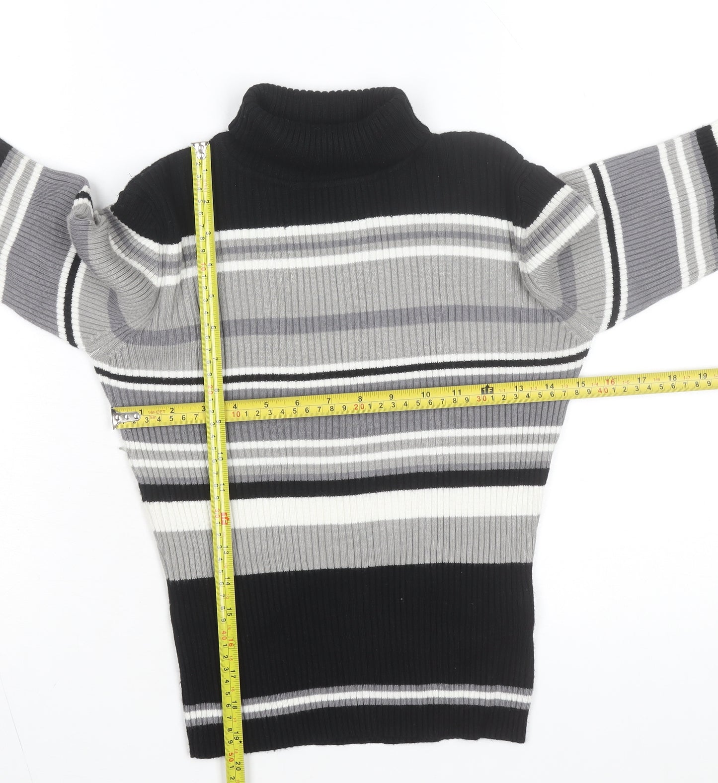 VENUS Women's Black Grey Striped Roll Neck Jumper Size 18