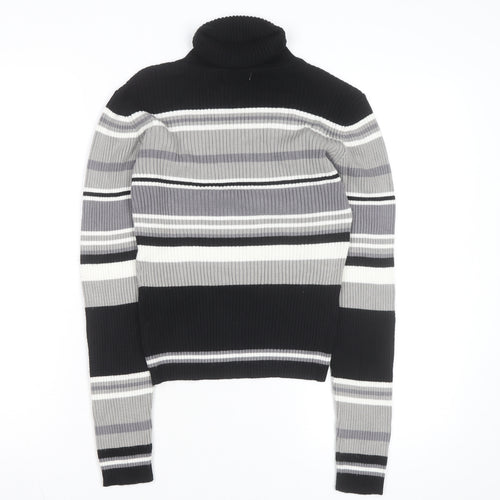 VENUS Women's Black Grey Striped Roll Neck Jumper Size 18