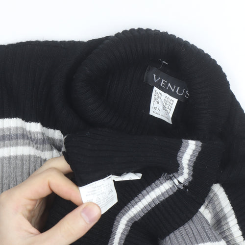 VENUS Women's Black Grey Striped Roll Neck Jumper Size 18