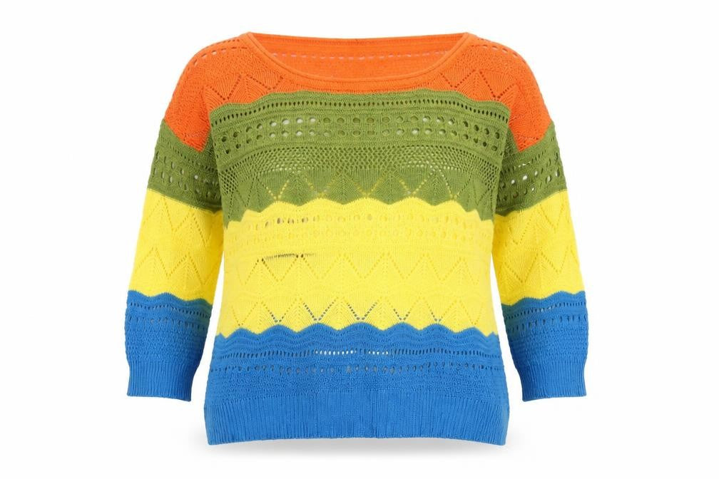 Front view of Papillon Women’s Multicoloured Open Knit jumper, size S