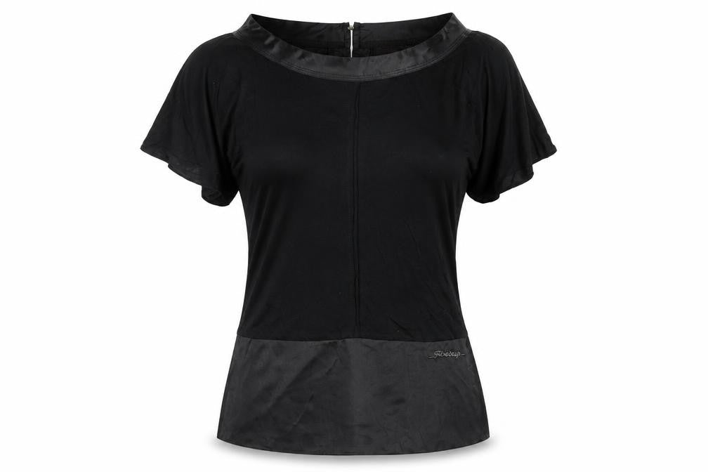 Front view of Firetrap Women's Black Short Sleeve Boat Neck Blouse, size S