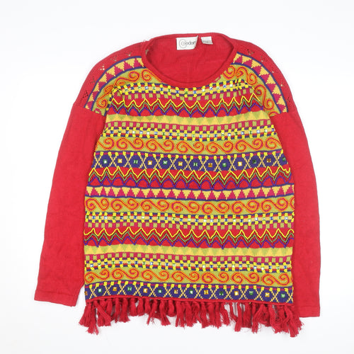 Cedars Womens Red Multicoloured Knit Fringe Jumper Size M