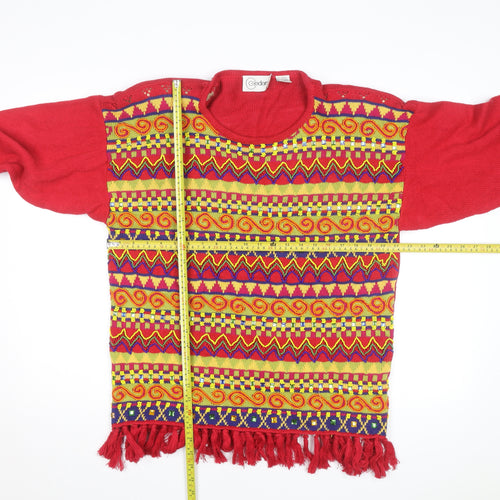 Cedars Womens Red Multicoloured Knit Fringe Jumper Size M