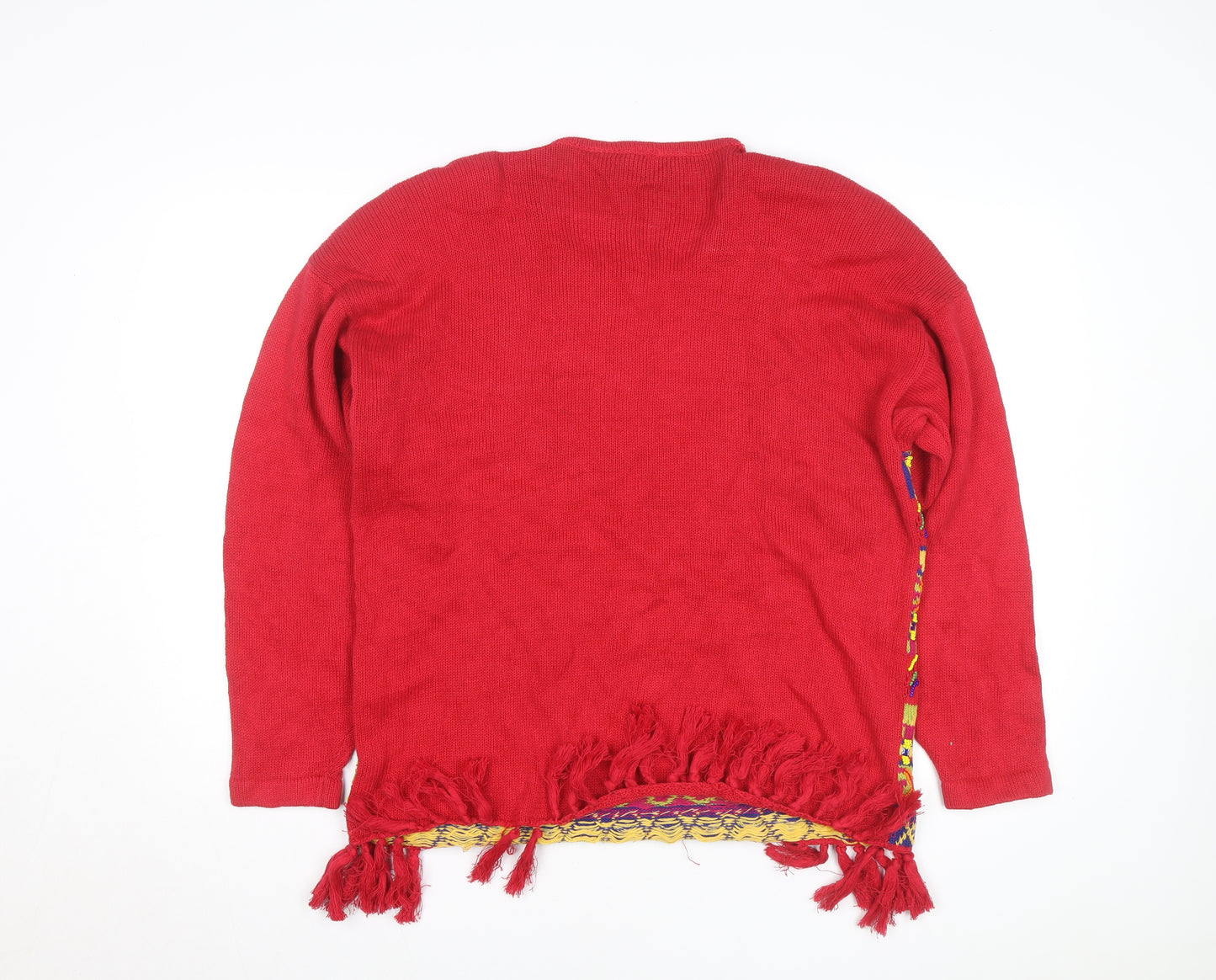 Cedars Womens Red Multicoloured Knit Fringe Jumper Size M